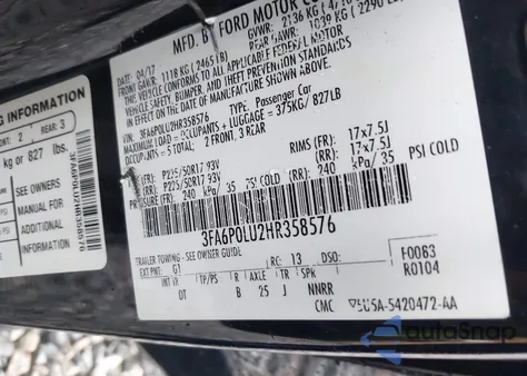 2017 Ford Fusion Hybrid Se z USA, uszkodzony, nr VIN 3FA6P0LU2HR358576